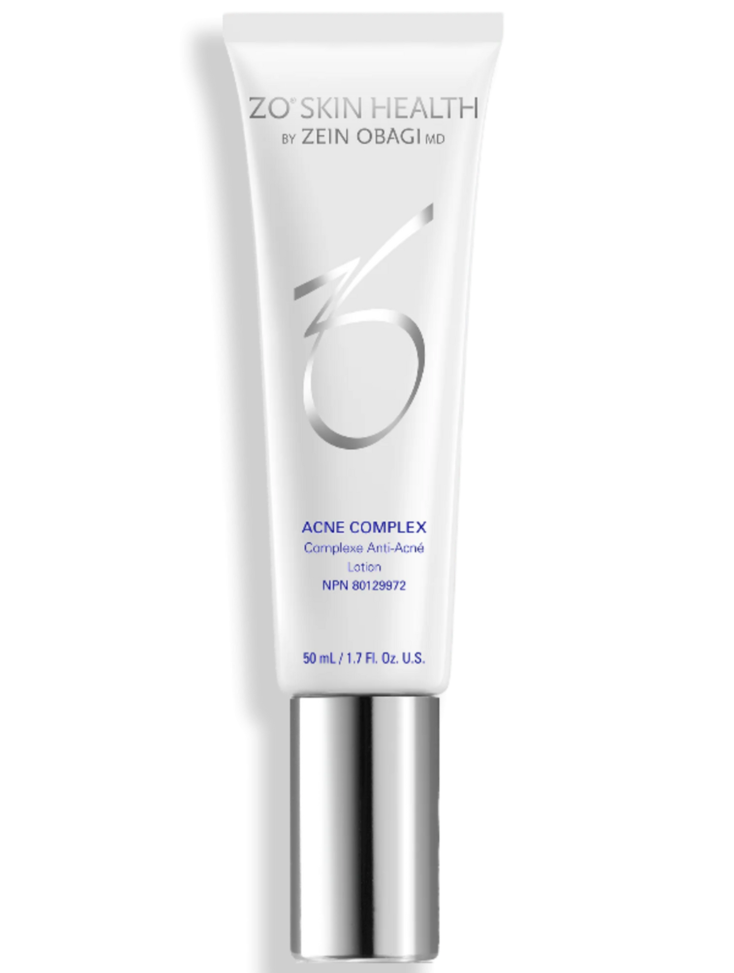 ZO Skin Health Acne Complex tube on a green background