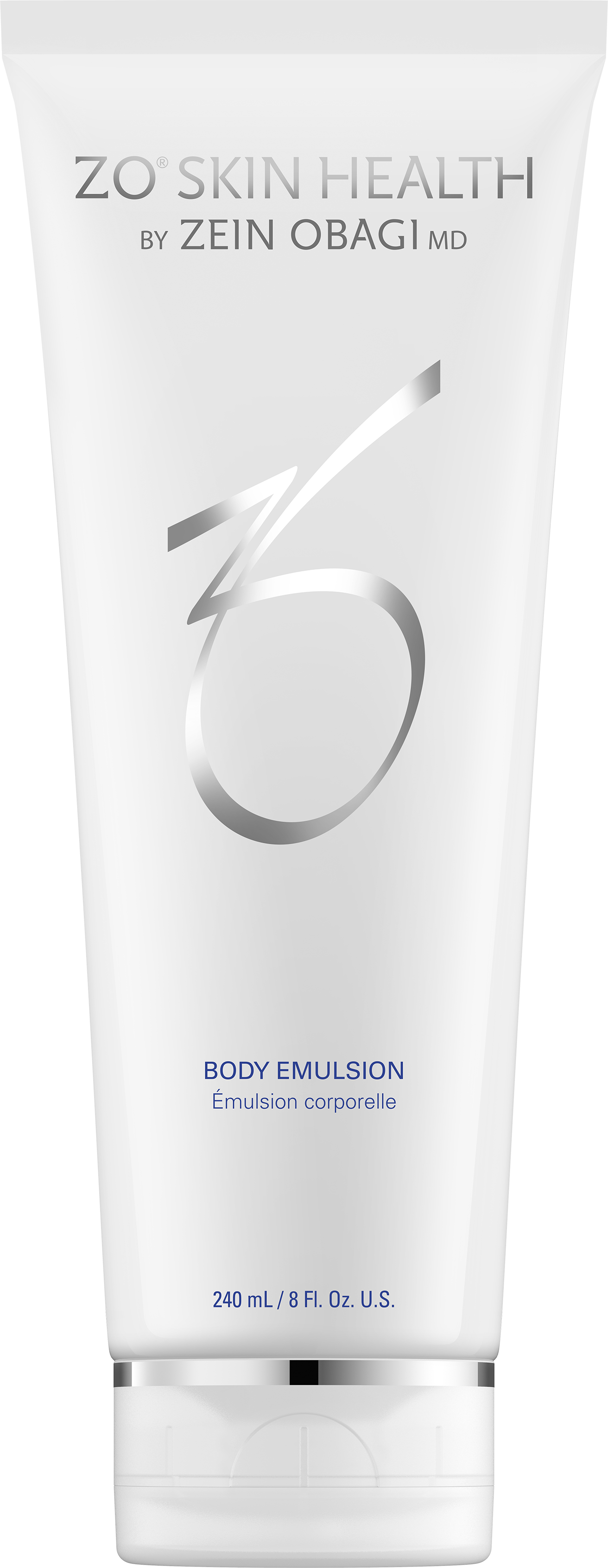 ZO Skin Health body emulsion tube on a white background