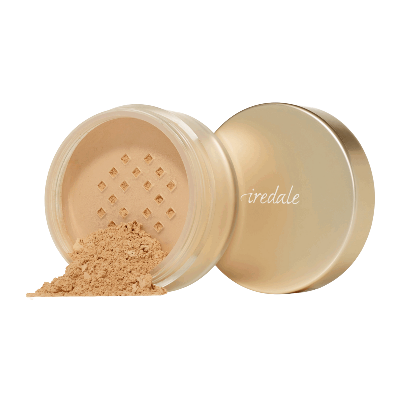 Open container of Amazing Base® Loose Mineral Powder SPF 20/15 with visible brand name on a white background