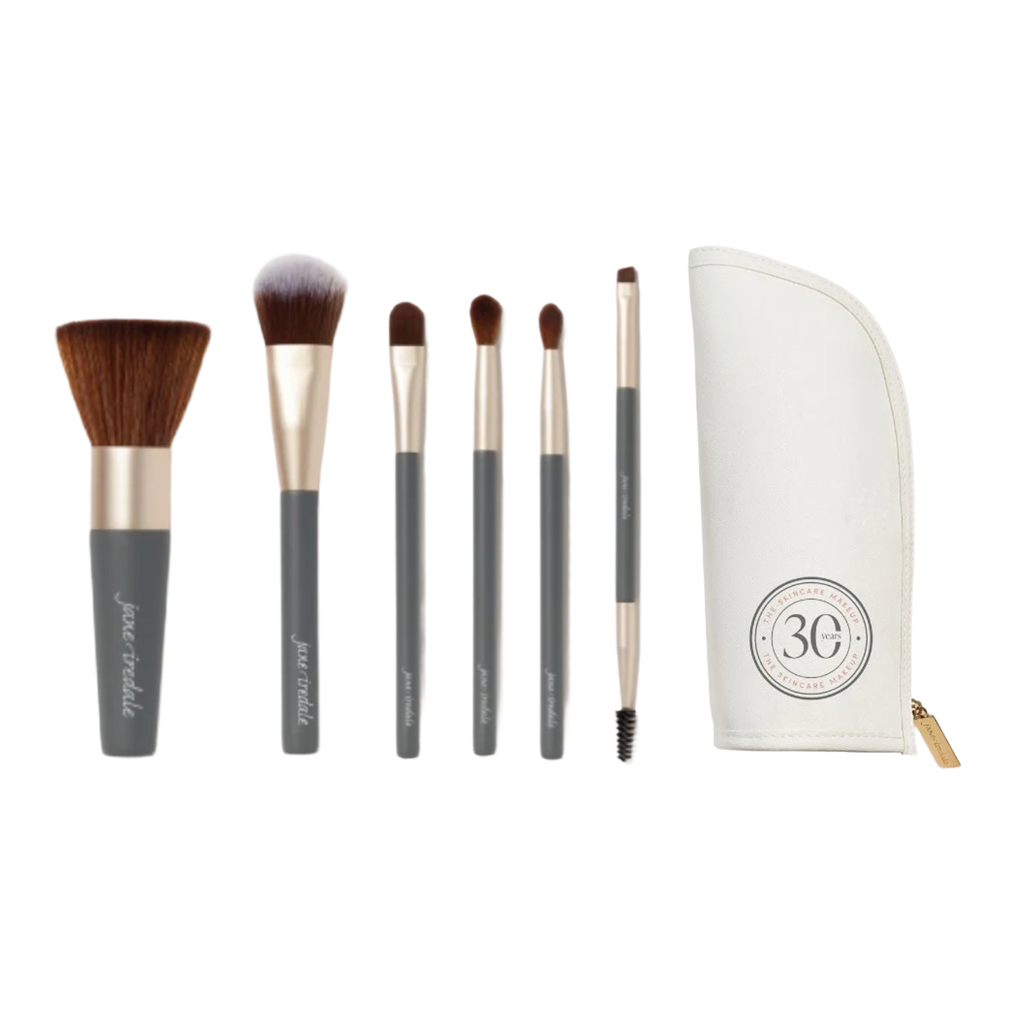 Jane Iredale Powder Complexion Brush Set with six vegan brushes and carrying case