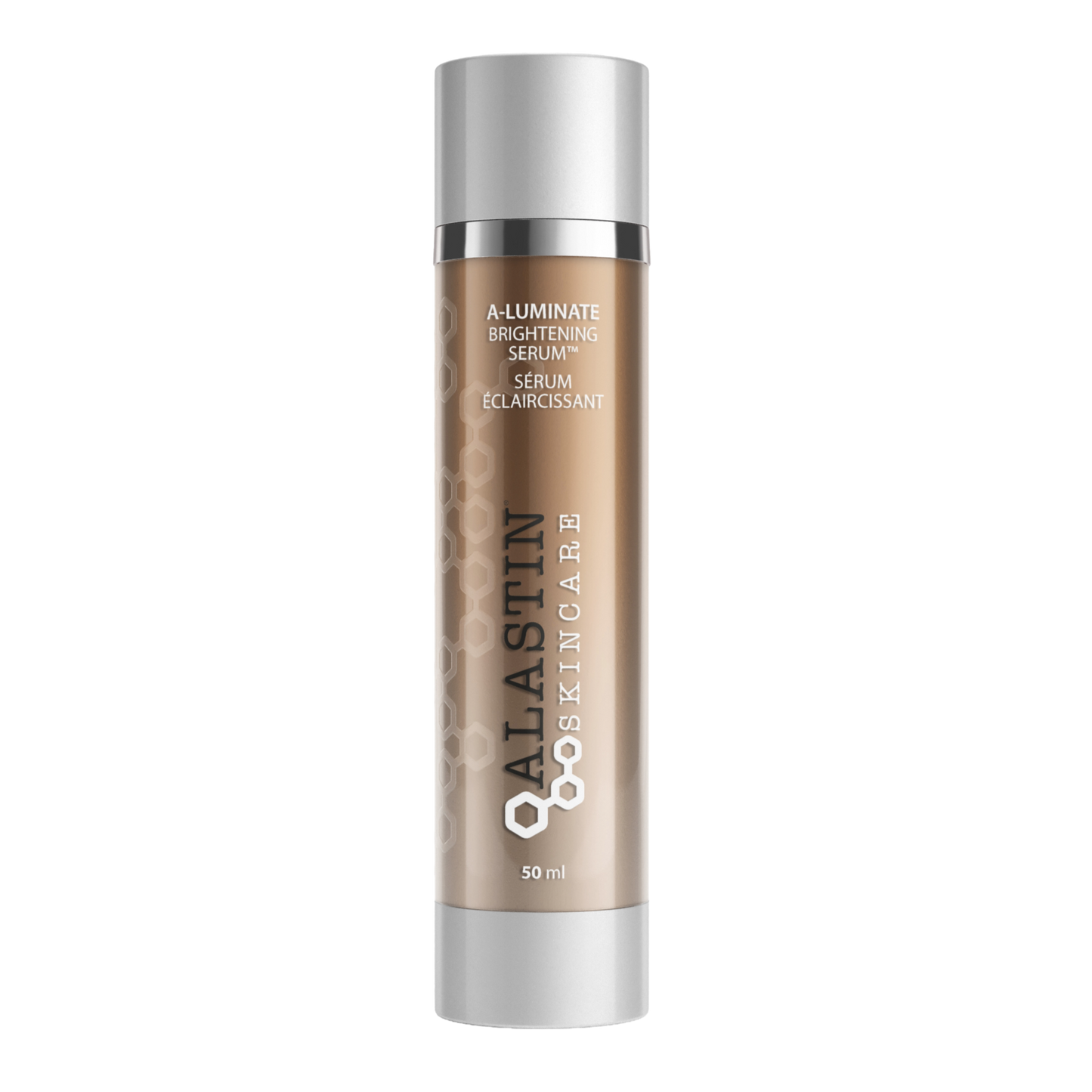 Skincare serum bottle with 'Alastin' branding on a white background
