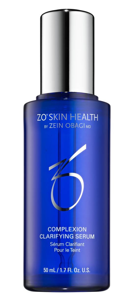 Blue serum bottle with silver cap on a white background