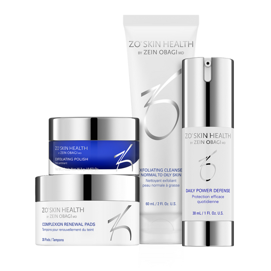 Collection of skincare products with visible branding on a white background