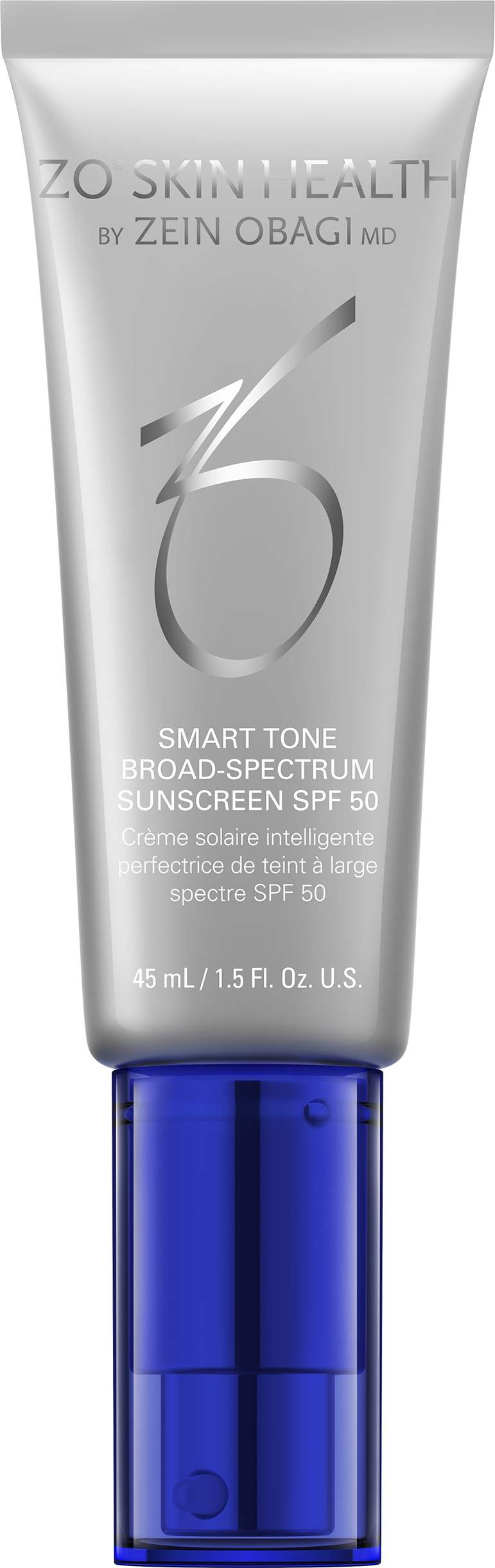 ZO Skin Health sunscreen tube with blue cap on a white background