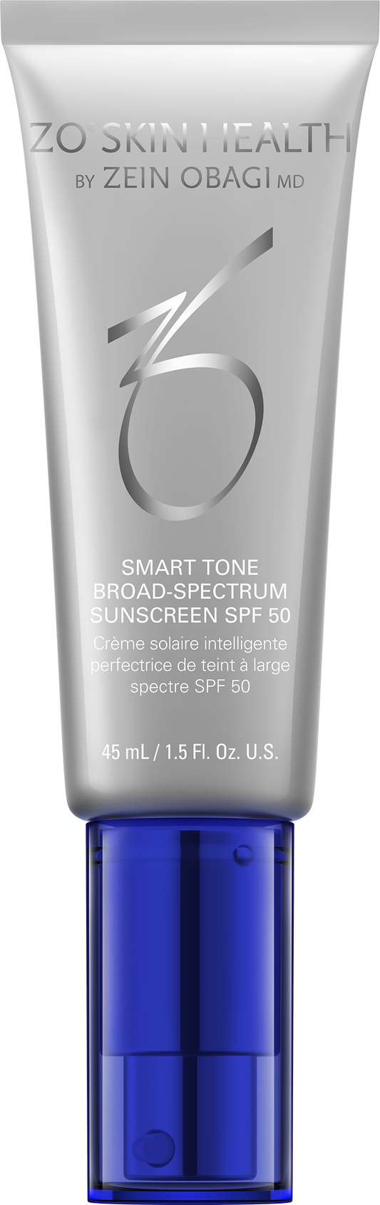 ZO Skin Health sunscreen tube with blue cap on a white background