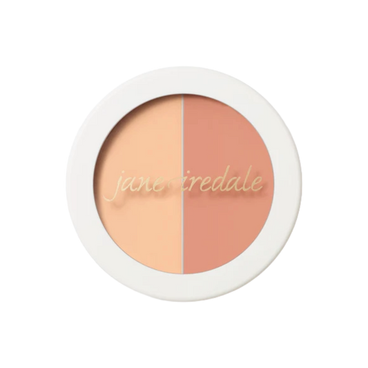 Two-toned makeup compact with 'jane iredale' branding on a white background