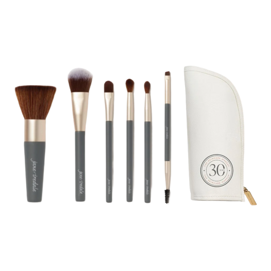 Jane Iredale Powder Complexion Brush Set with six vegan brushes and carrying case