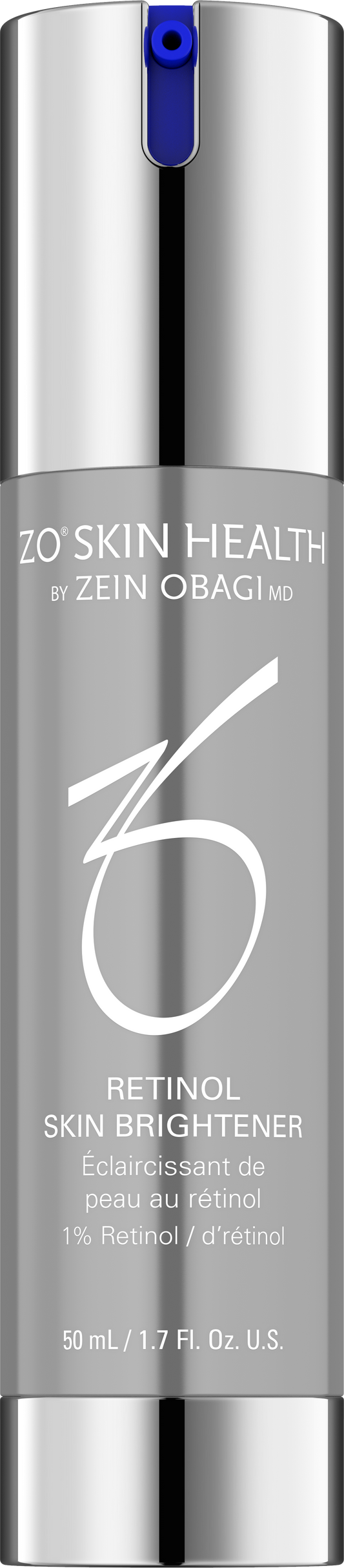 Retinol skin brightener by ZO Skin Health with branding and product details.